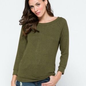 MIX BY 41 HAWTHORN Paulsen Brushed Olive Knit Top, Size L